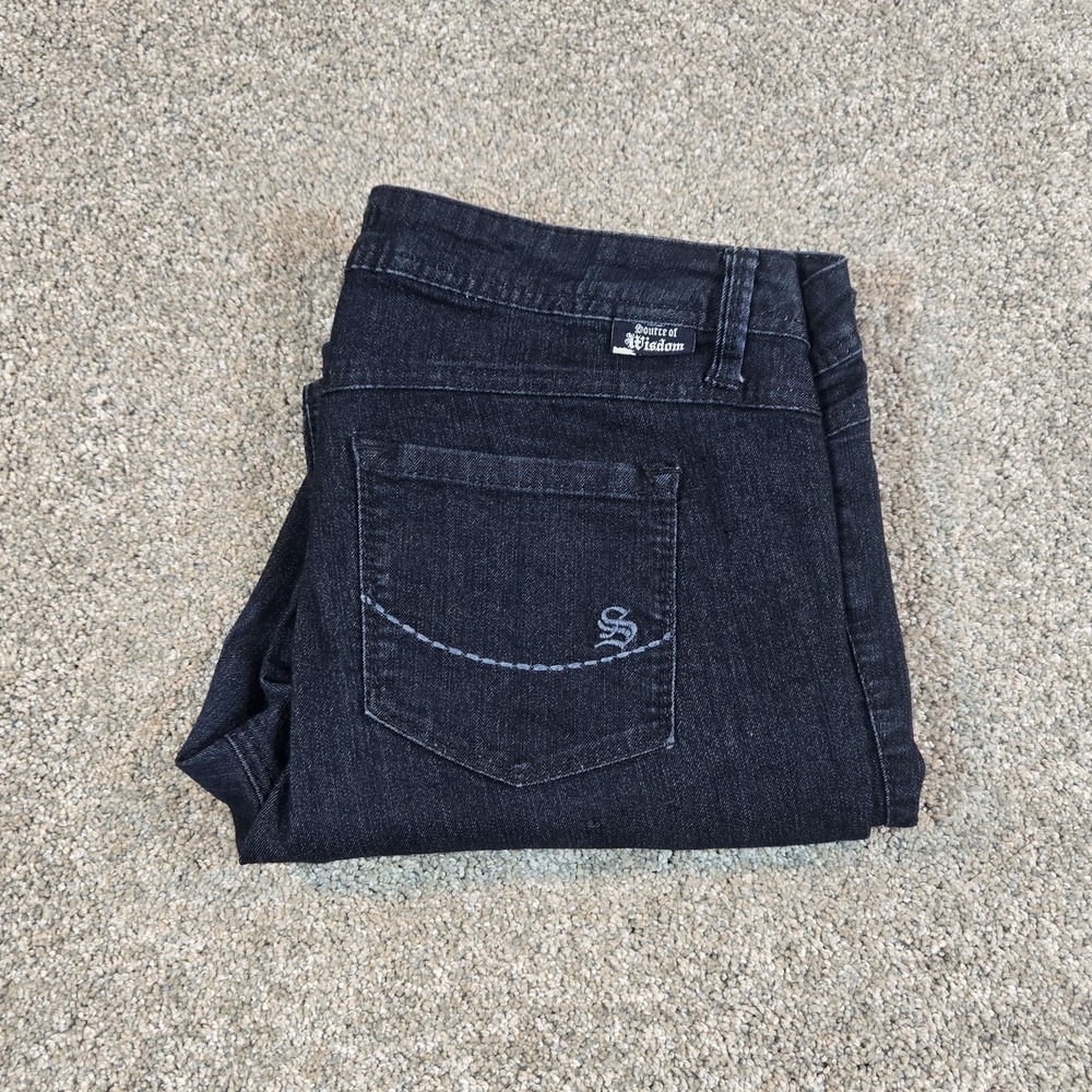 Source of Wisdom Denim Jeans Womens Size 14 Dark Wash Bootcut Flare Stretch